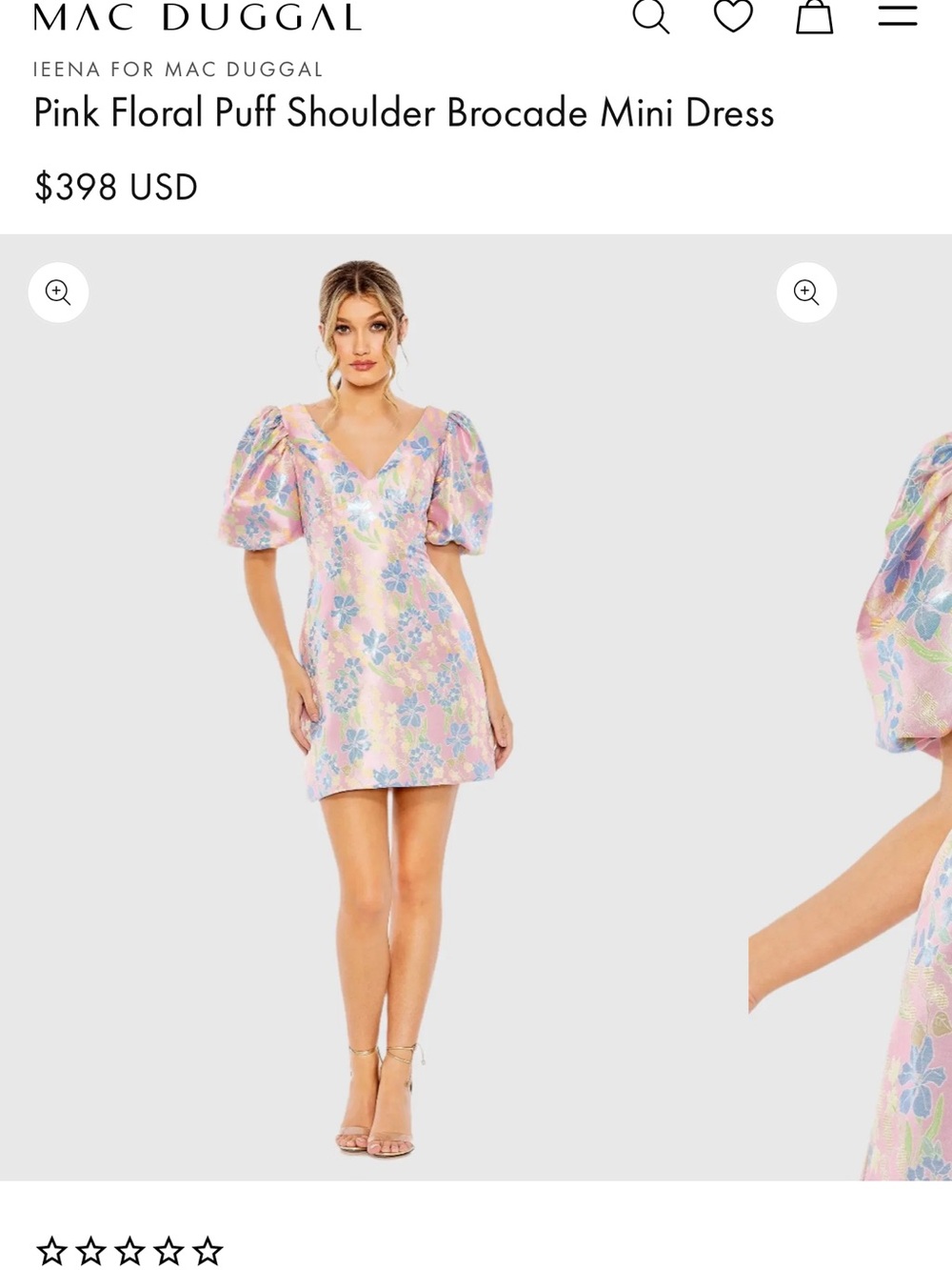 Mac Duggal Pastel Pink Floral Puff-Sleeve Brocade Mini Dress